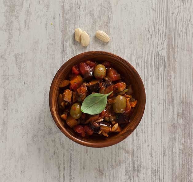Sweet and sour aubergine with almonds